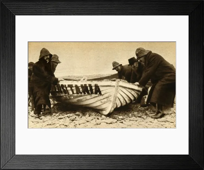 Framed Print : Hauling up one of the Lusitanias boats, Ireland, May 1915, (1933). Creator: Unknown Framed Print : Hauling up one of the Lusitanias boats, Ireland, May 1915, (1933). Creator: Unknown