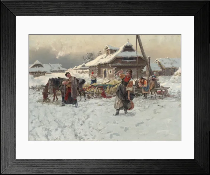 Framed Print : Throwing snowballs, 1892. Creator: Veshin, Jaroslav (1859-1915) Framed Print : Throwing snowballs, 1892. Creator: Veshin, Jaroslav (1859-1915)