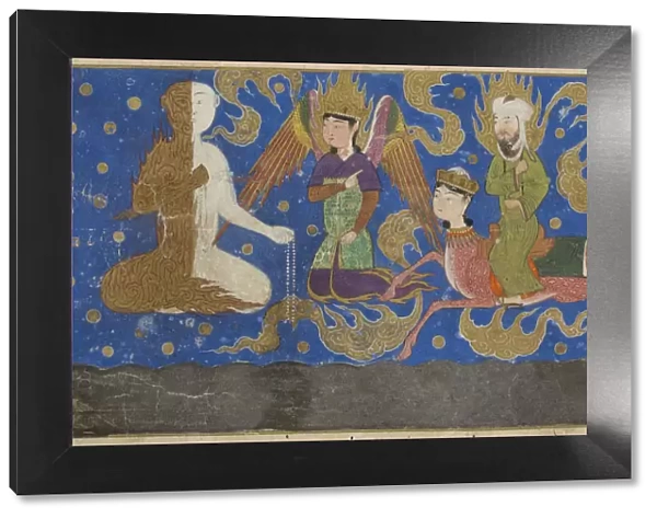Ascent of Muhammad to Heaven. From Miraj Nameh, 1436. Creator: Anonymous