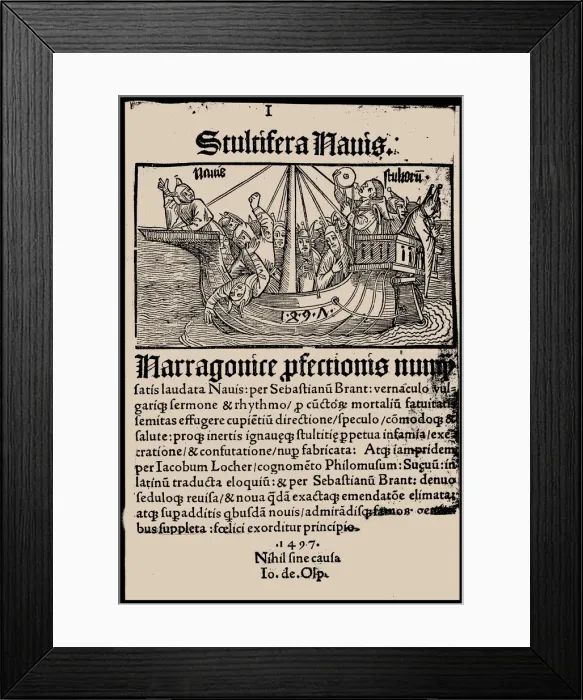 Framed Print : Title page of the book Ship of Fools by Sebastian Brant, 1497. Creator: Anonymous Framed Print : Title page of the book Ship of Fools by Sebastian Brant, 1497. Creator: Anonymous