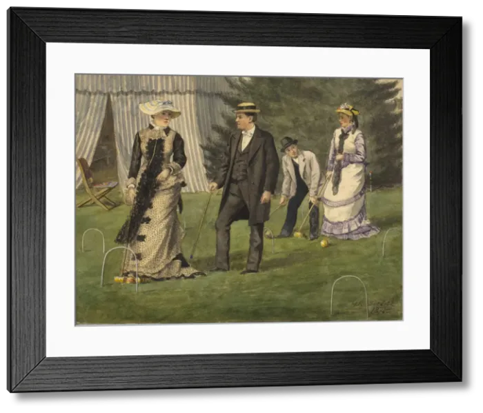 Framed Print : The croquet game, 1875. Creator: Burdick, Horace Robbin (1844-1942) Framed Print : The croquet game, 1875. Creator: Burdick, Horace Robbin (1844-1942)
