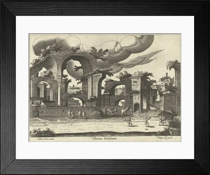 Framed Print : Ruins of the Baths of Diocletian from the side with two men playing croquet in the foreground Framed Print : Ruins of the Baths of Diocletian from the side with two men playing croquet in the foreground