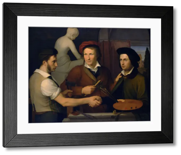 Framed Print : Self-Portrait with his Brother Ridolfo and Bertel Thorvaldsen, 1815-1816. Creator: Schadow Framed Print : Self-Portrait with his Brother Ridolfo and Bertel Thorvaldsen, 1815-1816. Creator: Schadow