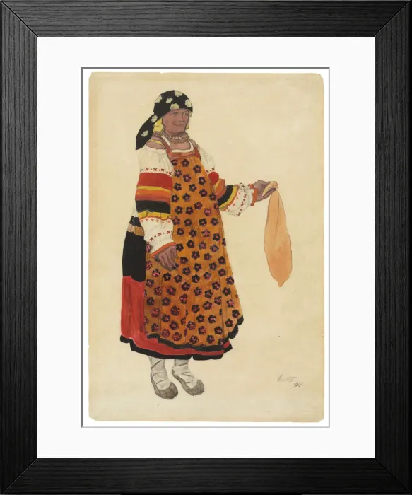 Framed Print : Peasant woman. Costume design for the Vaudeville Old Moscow at the Theatre Framed Print : Peasant woman. Costume design for the Vaudeville Old Moscow at the Theatre
