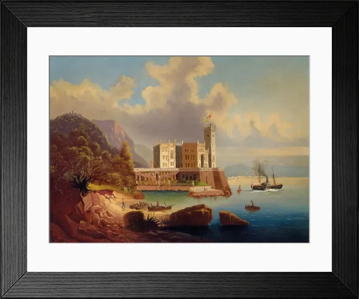 Framed Print : View of Miramare Castle and Trieste. Creator: Jankowski, Johann Wilhelm (1825-1870) Framed Print : View of Miramare Castle and Trieste. Creator: Jankowski, Johann Wilhelm (1825-1870)