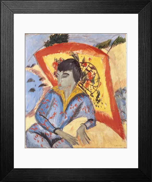 Framed Print : Erna with Japanese Umbrella, 1913. Creator: Kirchner, Ernst Ludwig (1880-1938)