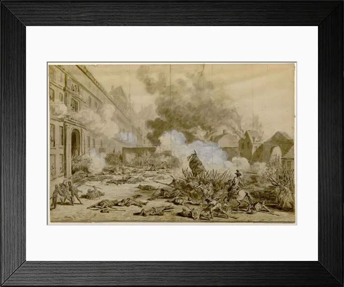 Framed Print : The Capture of the Tuileries Palace (La prise des Tuileries), c. 1793. Creator: Duplessis-Bertaux Framed Print : The Capture of the Tuileries Palace (La prise des Tuileries), c. 1793. Creator: Duplessis-Bertaux