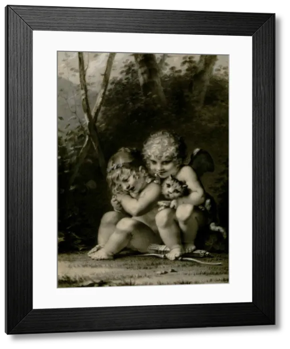Framed Print : Cupid and little girl playing with a cat. Creator: Prud hon, Pierre-Paul (1758-1823) Framed Print : Cupid and little girl playing with a cat. Creator: Prud hon, Pierre-Paul (1758-1823)
