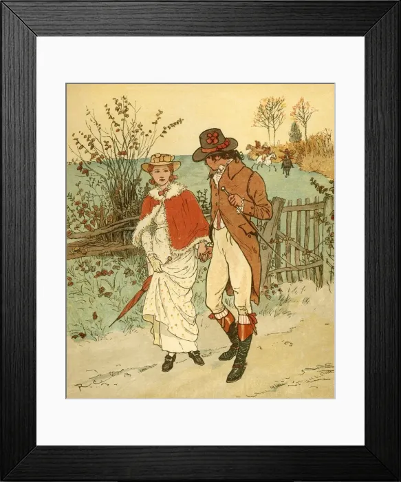 Framed Print : Two young lovers in a lane, c1880. Creator: Randolph Caldecott Framed Print : Two young lovers in a lane, c1880. Creator: Randolph Caldecott
