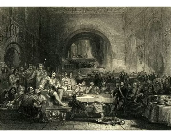 Prince Llewellyn & His Barons, in his Palace near Aber, c1836. Creators: Unknown