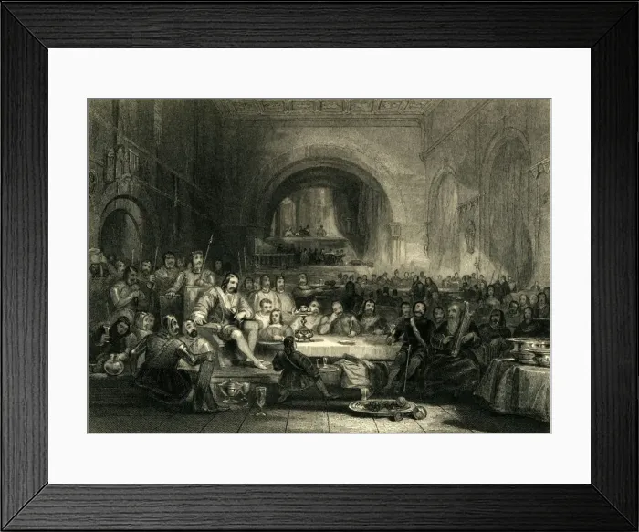 Framed Print : Prince Llewellyn & His Barons, in his Palace near Aber, c1836. Creators: Unknown Framed Print : Prince Llewellyn & His Barons, in his Palace near Aber, c1836. Creators: Unknown
