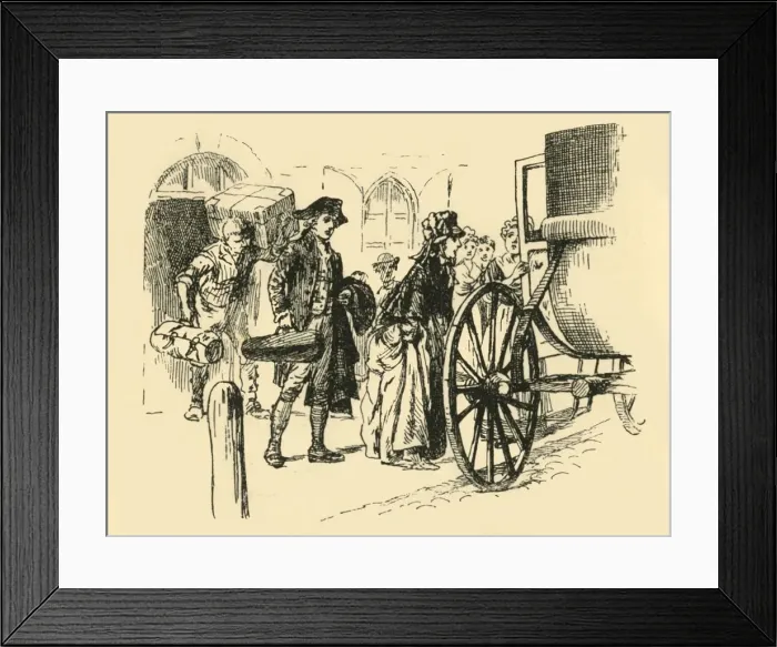 Framed Print : The carriage which was to convey the travellers drew up at the door, (1907). Creator: Unknown Framed Print : The carriage which was to convey the travellers drew up at the door, (1907). Creator: Unknown