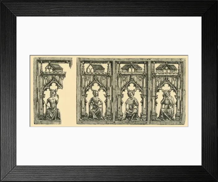 Framed Print : Knights and Ladies Seated under Canopies, pierced ivory panel, mid-late 14th century, (1881) Framed Print : Knights and Ladies Seated under Canopies, pierced ivory panel, mid-late 14th century, (1881)