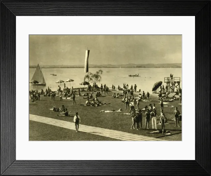 Framed Print : Bathers on the shores of Lake Constance, Bregenz, Austria, c1935. Creator: Unknown Framed Print : Bathers on the shores of Lake Constance, Bregenz, Austria, c1935. Creator: Unknown