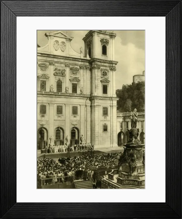 Framed Print : Jedermann performed in front of Salzburg Cathedral, Salzburg, Austria, c1935 Framed Print : Jedermann performed in front of Salzburg Cathedral, Salzburg, Austria, c1935