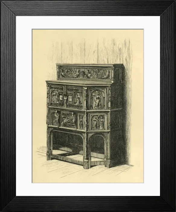 Framed Print : Oak cabinet, late 15th century, (1881). Creator: Frederick Albert Slocombe Framed Print : Oak cabinet, late 15th century, (1881). Creator: Frederick Albert Slocombe