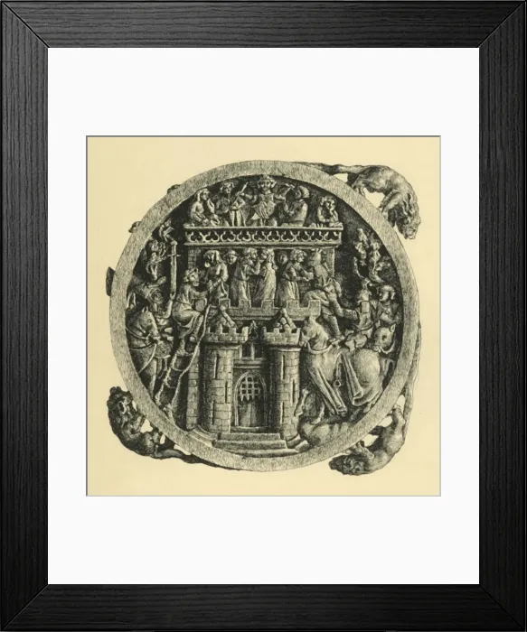 Framed Print : Ivory mirror case depicting the Storming of the Castle of Love, early-mid 14th century, (1881) Framed Print : Ivory mirror case depicting the Storming of the Castle of Love, early-mid 14th century, (1881)