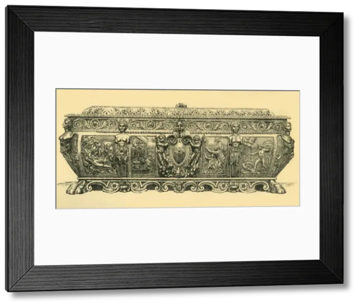 Framed Print : Walnut cassone, 1570, (1881). Creator: Frederick Marriott Framed Print : Walnut cassone, 1570, (1881). Creator: Frederick Marriott