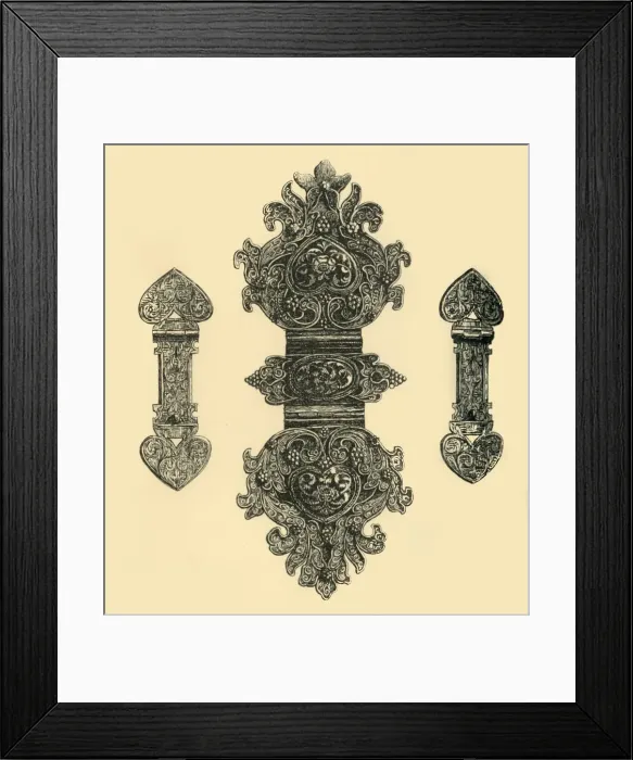 Framed Print : Silver book clasps, (1881). Creator: W E Mackaness Framed Print : Silver book clasps, (1881). Creator: W E Mackaness