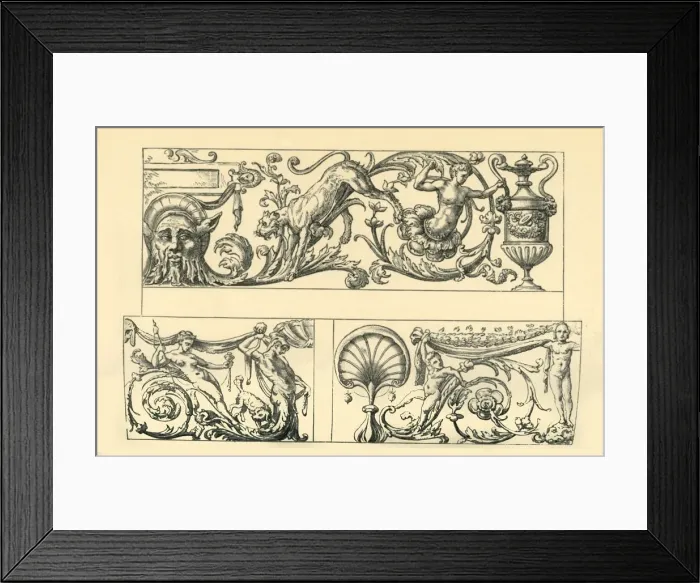Framed Print : Designs for grotesque friezes, 16th century, (1881). Creator: Unknown Framed Print : Designs for grotesque friezes, 16th century, (1881). Creator: Unknown