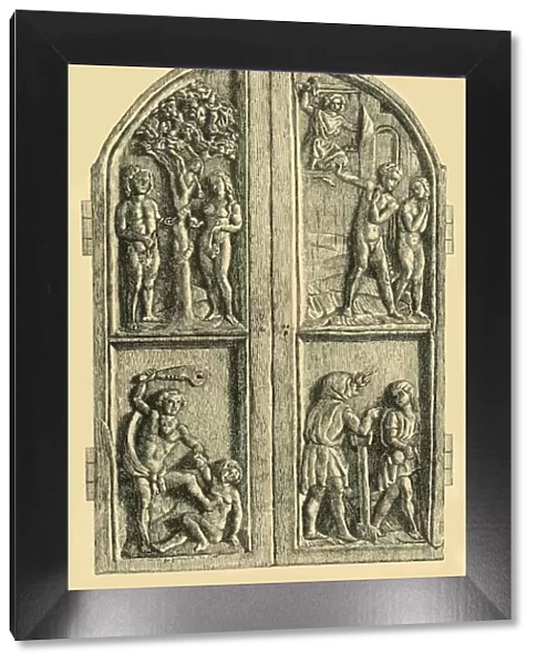 Wooden diptych with scenes from the Book of Genesis, mid 19th century, (1881). Creator: W Wise