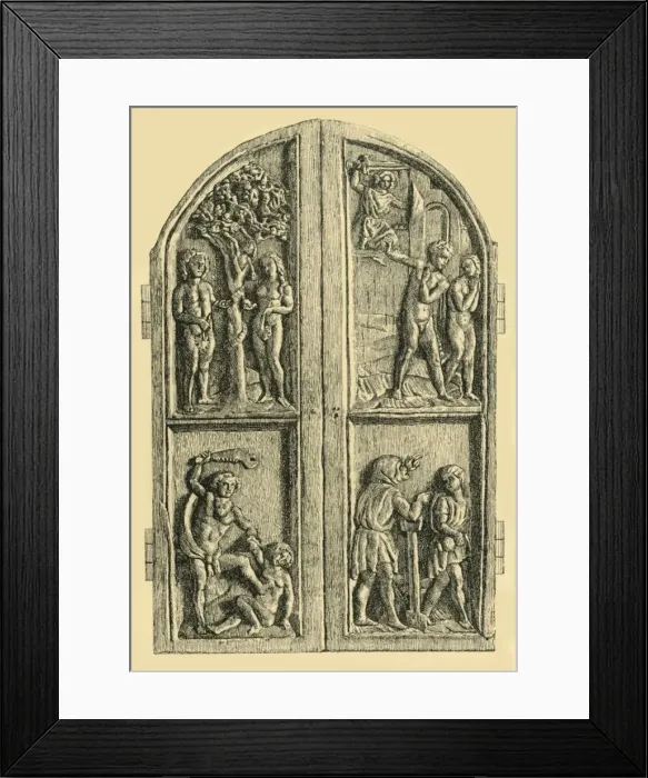 Framed Print : Wooden diptych with scenes from the Book of Genesis, mid 19th century, (1881). Creator: W Wise Framed Print : Wooden diptych with scenes from the Book of Genesis, mid 19th century, (1881). Creator: W Wise