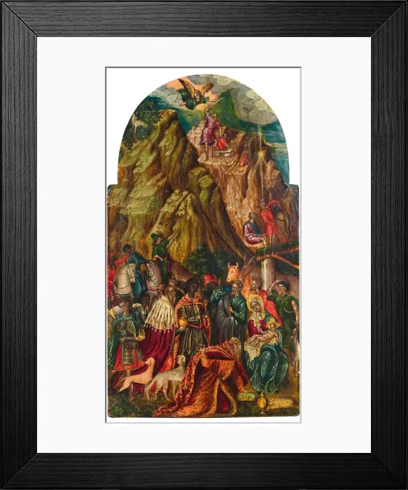 Framed Print : The Sacrifice of Isaac and The Adoration of the Magi, 16th century. Creator: Klontzas, George (c Framed Print : The Sacrifice of Isaac and The Adoration of the Magi, 16th century. Creator: Klontzas, George (c