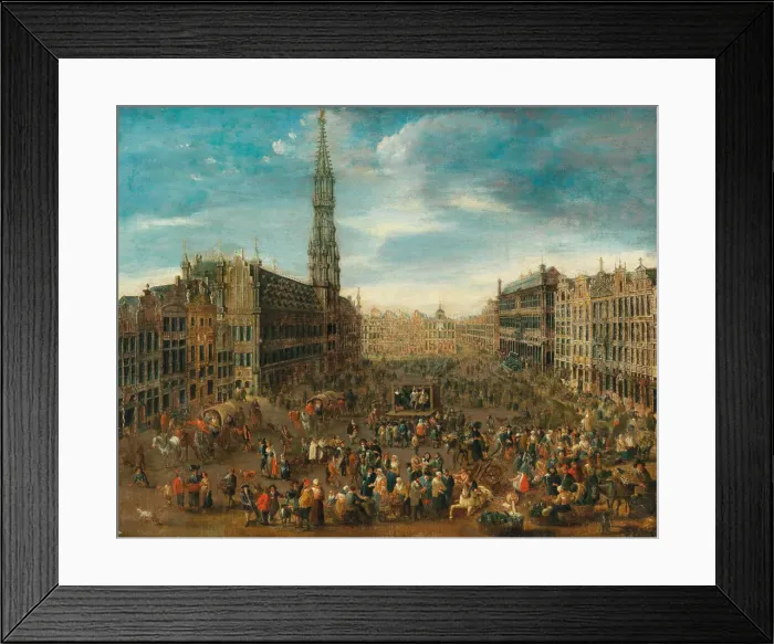 Framed Print : Market scene on the Grand Place in Brussels, c. 1670. Creator: Anonymous Framed Print : Market scene on the Grand Place in Brussels, c. 1670. Creator: Anonymous