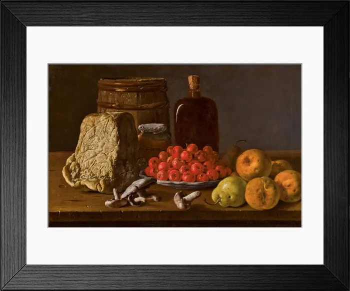 Framed Print : Still life with a plate of azaroles, fruit, mushrooms, cheese and receptacles. Creator Framed Print : Still life with a plate of azaroles, fruit, mushrooms, cheese and receptacles. Creator
