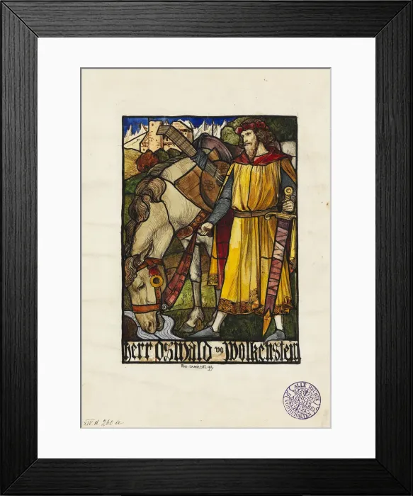 Framed Print : Oswald von Wolkenstein (Design for stained glass), 1899. Creator: Schiestl, Rudolf (1878-1931) Framed Print : Oswald von Wolkenstein (Design for stained glass), 1899. Creator: Schiestl, Rudolf (1878-1931)
