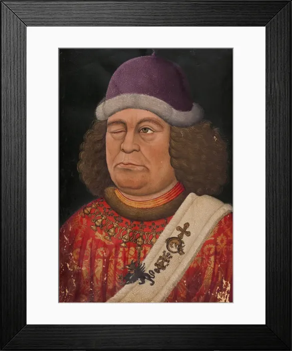 Framed Print : Oswald von Wolkenstein. (Frontispiece to the Liederhandschrift B), ca 1432. Creator: Anonymous Framed Print : Oswald von Wolkenstein. (Frontispiece to the Liederhandschrift B), ca 1432. Creator: Anonymous