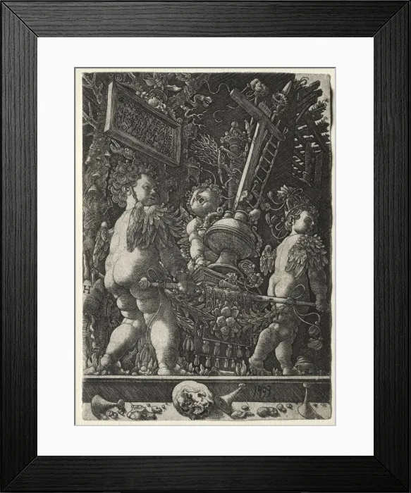Framed Print : Angels Carrying the Emblems of the Passion, 1533. Creator: Master H. L. (German) Framed Print : Angels Carrying the Emblems of the Passion, 1533. Creator: Master H. L. (German)