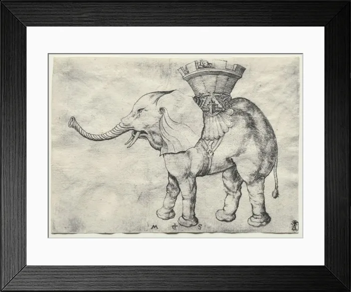 Framed Print : An Elephant with Howdah, c. 1485. Creator: Martin Schongauer (German, c. 1450-1491)