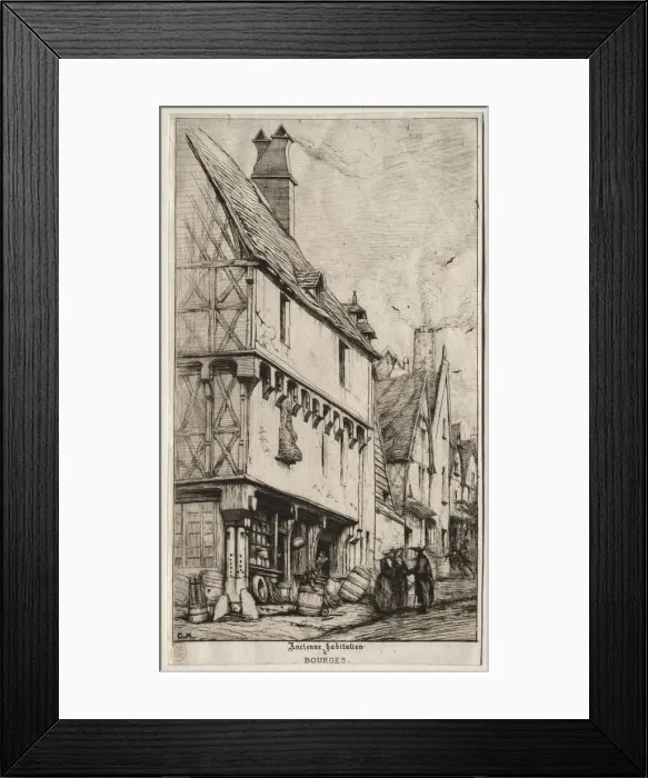 Framed Print : An Old House at Bourges, sometimes called the Musicians House, 1860. Creator: Charles Meryon Framed Print : An Old House at Bourges, sometimes called the Musicians House, 1860. Creator: Charles Meryon