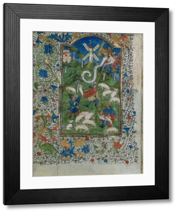 Framed Print : Annunciation to the Shepherds: Leaf from a Book of Hours (1 of 6 Excised Leaves), c Framed Print : Annunciation to the Shepherds: Leaf from a Book of Hours (1 of 6 Excised Leaves), c