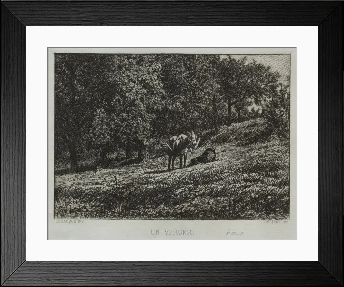 Framed Print : An Orchard. Creator: Charles-Emile Jacque (French, 1813-1894) Framed Print : An Orchard. Creator: Charles-Emile Jacque (French, 1813-1894)