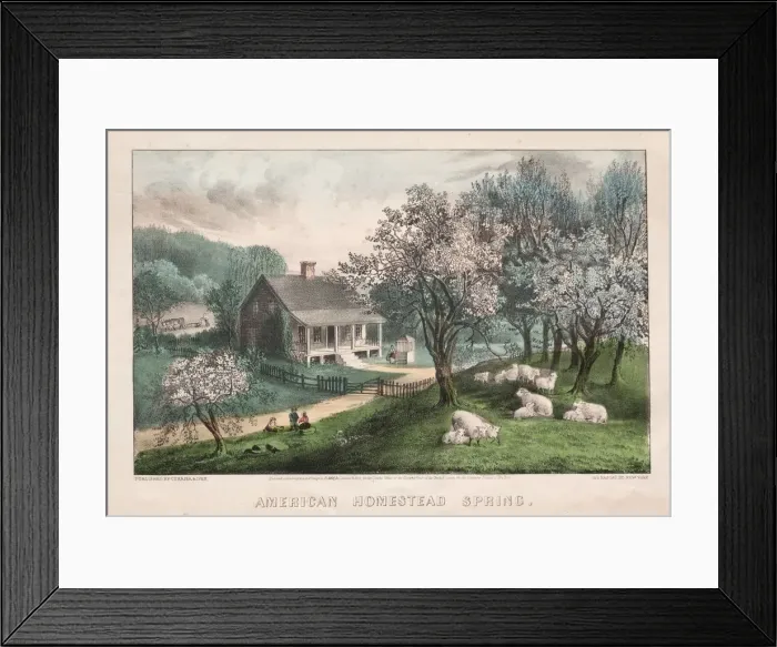 Framed Print : American Homestead, Spring, 1869. Creator: James Merritt Ives (American, 1824-1895)
