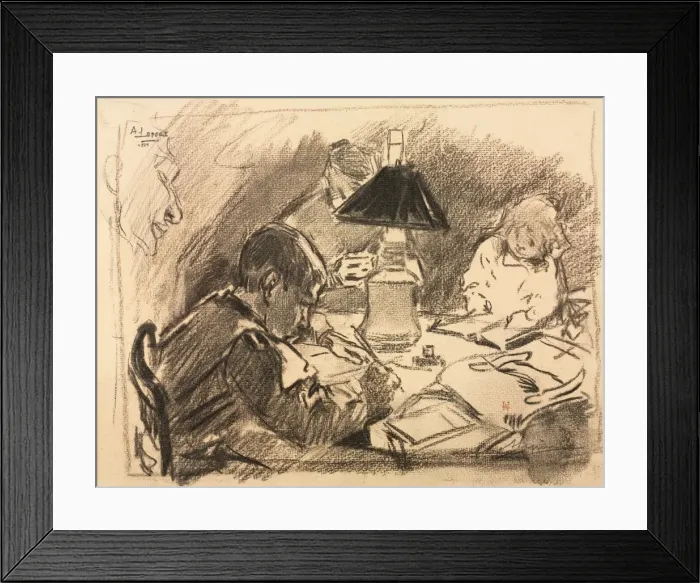 Framed Print : Around the Lamp, 1888. Creator: Auguste Louis Lepere (French, 1849-1918) Framed Print : Around the Lamp, 1888. Creator: Auguste Louis Lepere (French, 1849-1918)
