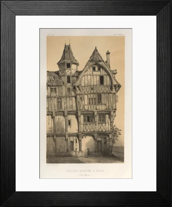 Framed Print : Pl. 21, Vielles Maisons A Rouen (Seine-Inferieure), published 1860. Creator: Victor Petit Framed Print : Pl. 21, Vielles Maisons A Rouen (Seine-Inferieure), published 1860. Creator: Victor Petit
