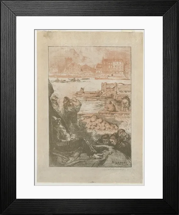 Framed Print : [Peasants by a Dock, Paris]. Creator: Auguste Louis Lepere (French, 1849-1918)
