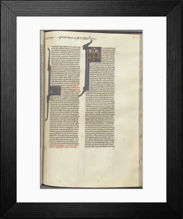 Framed Print : 74. Fol. 463r, Acts, historiated initial P, the Ascension, c. 1275-1300. Creator: Unknown Framed Print : 74. Fol. 463r, Acts, historiated initial P, the Ascension, c. 1275-1300. Creator: Unknown