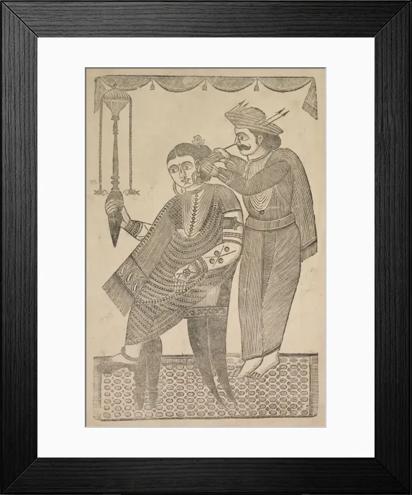 Framed Print : A Barber Cleaning the Ear of a Courtesan, 1800s. Creator: Shri Gobinda Chandra Roy Framed Print : A Barber Cleaning the Ear of a Courtesan, 1800s. Creator: Shri Gobinda Chandra Roy