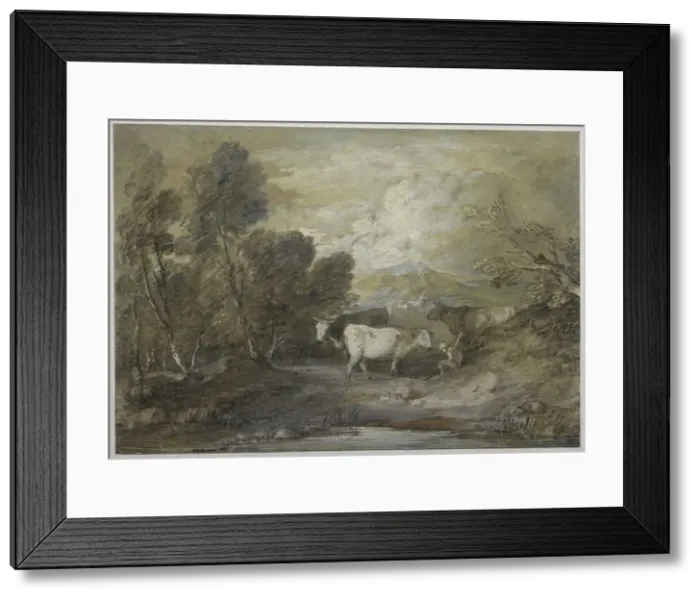 Framed Print : A Herdsman with Three Cows by an Upland Pool, mid 1780s. Creator: Thomas Gainsborough (British Framed Print : A Herdsman with Three Cows by an Upland Pool, mid 1780s. Creator: Thomas Gainsborough (British