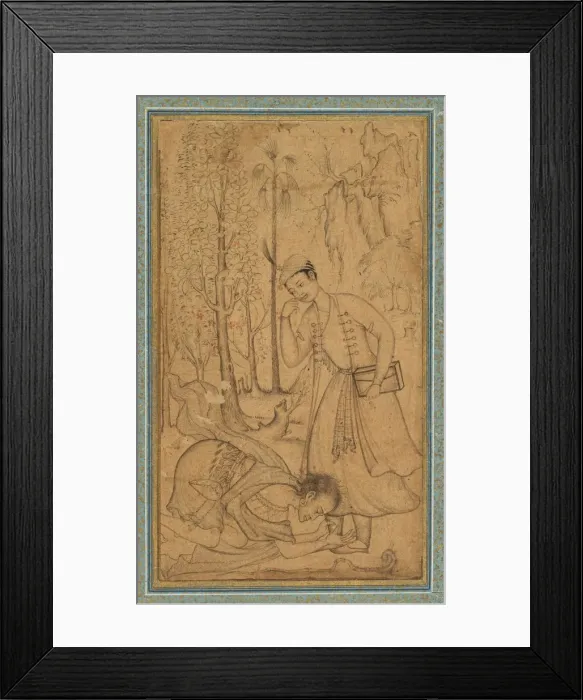 Framed Print : A Holy Man Prostrating Himself Before a Learned Prince, c. 1585; border added probably 1700s Framed Print : A Holy Man Prostrating Himself Before a Learned Prince, c. 1585; border added probably 1700s