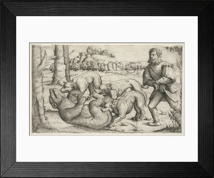 Framed Print : A Bear Hunt, 1569. Creator: Augustin Hirschvogel (German, 1503-1553) Framed Print : A Bear Hunt, 1569. Creator: Augustin Hirschvogel (German, 1503-1553)