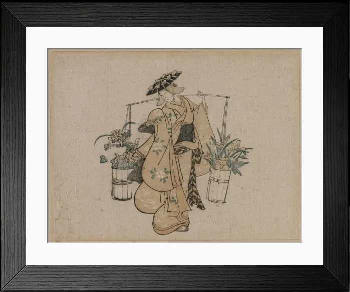 Framed Print : A Beauty Carrying Two Buckets of Flowers, c. 1696-1716. Creator: Torii Kiyomasu (Japanese) Framed Print : A Beauty Carrying Two Buckets of Flowers, c. 1696-1716. Creator: Torii Kiyomasu (Japanese)