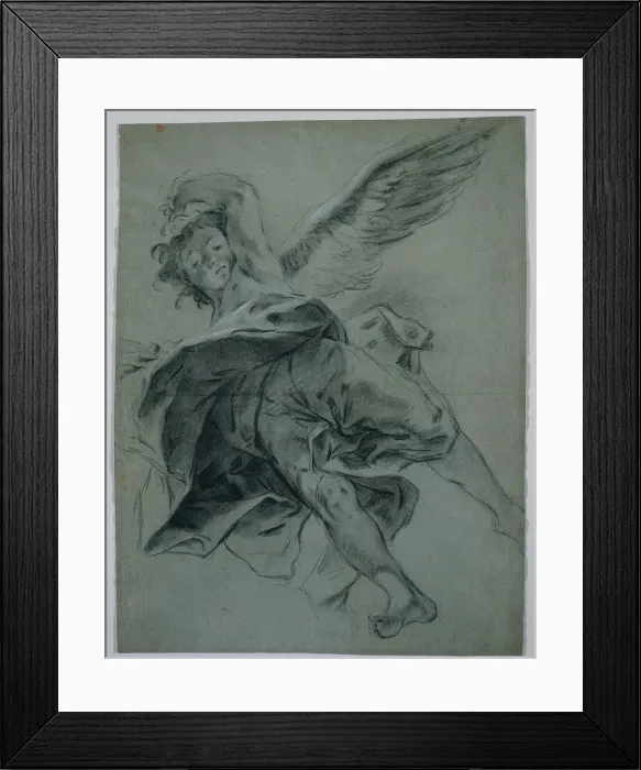 Framed Print : A Flying Angel (recto); Studies of Hands Playing Instruments (verso), 1723-1727. Creator Framed Print : A Flying Angel (recto); Studies of Hands Playing Instruments (verso), 1723-1727. Creator