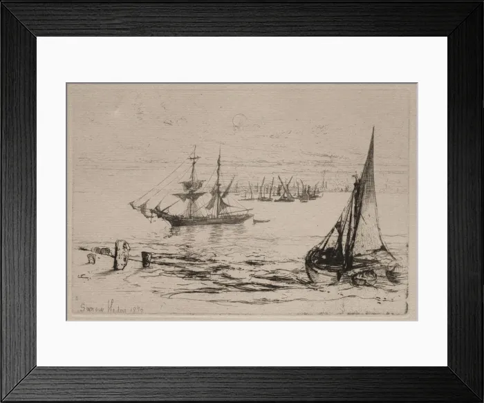 Framed Print : A Brig at Anchor, 1879. Creator: Francis Seymour Haden (British, 1818-1910) Framed Print : A Brig at Anchor, 1879. Creator: Francis Seymour Haden (British, 1818-1910)