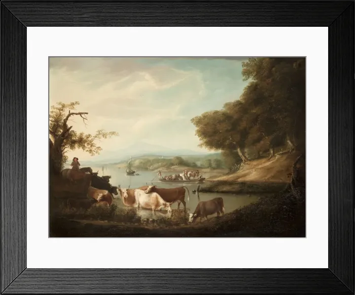 Framed Print : A Calm Watering Place--Extensive and Boundless Scene with Cattle, 1816. Creator: Alvan Fisher Framed Print : A Calm Watering Place--Extensive and Boundless Scene with Cattle, 1816. Creator: Alvan Fisher