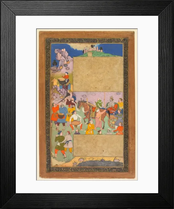 Framed Print : A charioteer riding through a rocky landscape with an entourage of footmen and musicians Framed Print : A charioteer riding through a rocky landscape with an entourage of footmen and musicians